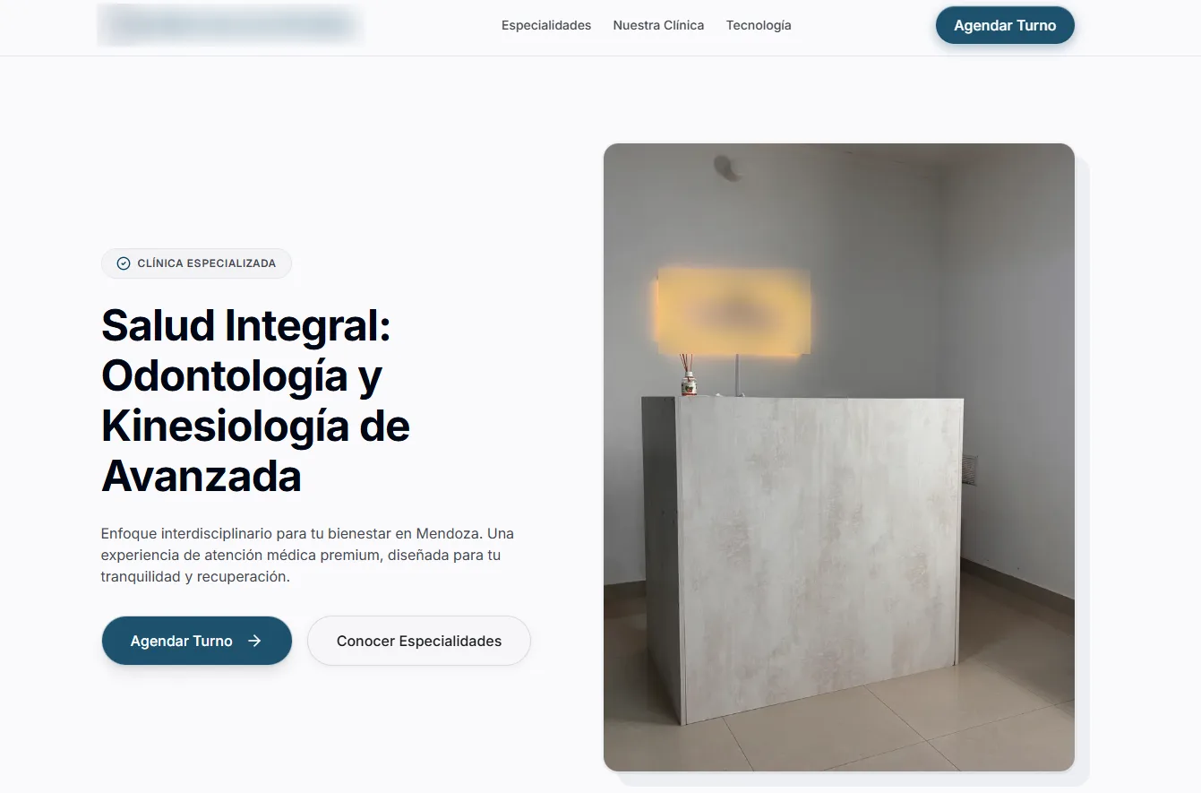 Página pública del consultorio, con el botón para agendar un turno online